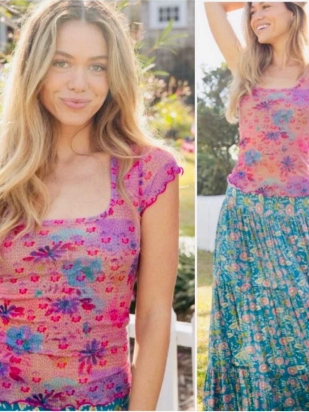 NATURAL LIFE Pink Floral Short Sleeve Knit Top